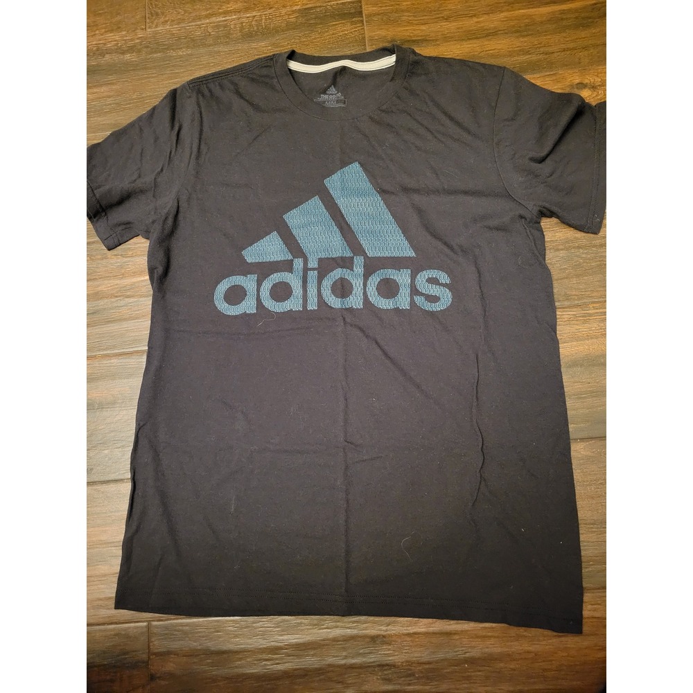Adidas Go-To Performance Tee Mens Medium Black Teal Blue Graphic Logo TShirt 808
